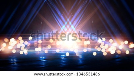 Abstract blue background with neon light, tunnel, corridor. Product showcase spotlight background. Clean photographer studio. Abstract blue background 