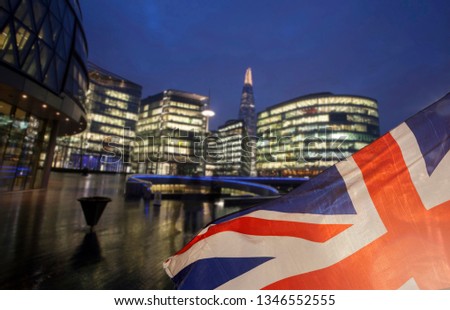 Brexit concept - UK economy after Brexit deal -  EU flag and London business center combined
