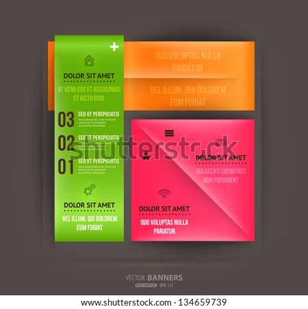 Modern infographic template for business design with ribbons. Can be used for banners, cards, paper designs, website layouts, diagrams and presentations. Vector eps10 illustration.