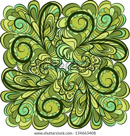 Abstract green square element for design with floral motif