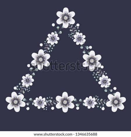 Floral greeting card and invitation template for wedding or birthday anniversary, Vector triangle shape of text box label and frame, Winter flowers wreath ivy style with branch and leaves.