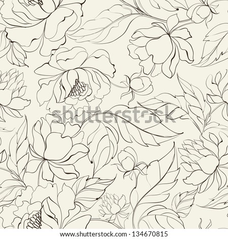 Seamless floral pattern with Peony. Vector illustration. Royalty-Free Stock Photo #134670815