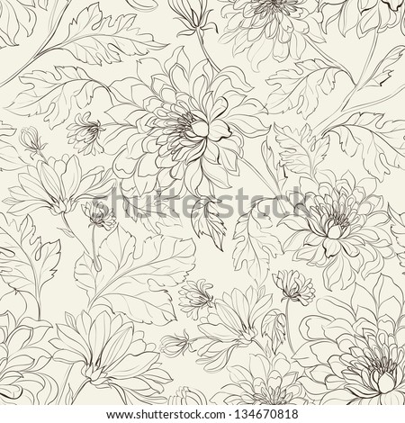 Seamless floral pattern with chrysanthemums. Vector illustration. Royalty-Free Stock Photo #134670818