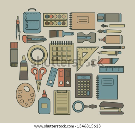 stationery set of icons.. Vector colorful illustration.