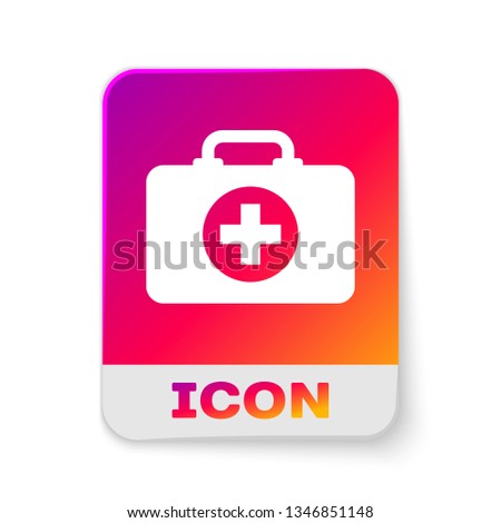 White First aid kit icon isolated on white background. Medical box with cross. Medical equipment for emergency. Healthcare concept. Rectangle color button. Vector Illustration