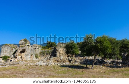 The landscape of Kaunos Ancient City in Dalyan, Mugla, Turkey 