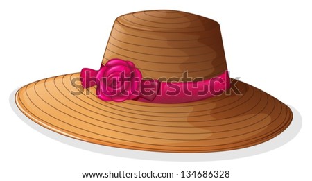 Illustration of a brown hat with a pink ribbon on a white background