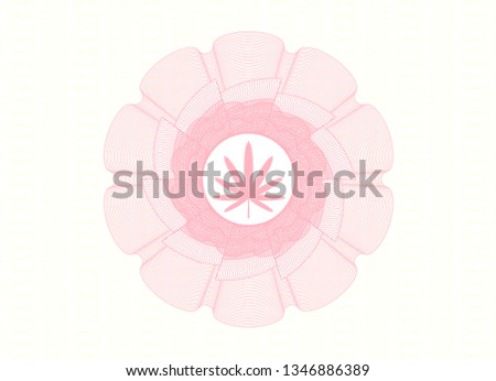 Pink money style emblem or rosette with weed leaf icon inside