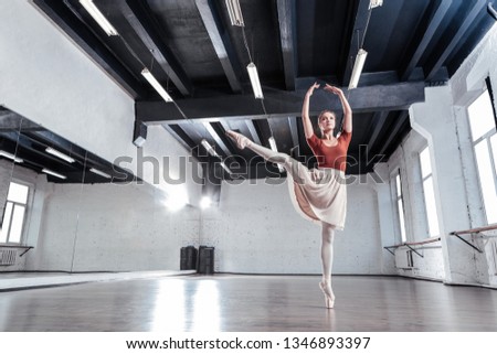 Wonderful dancer. Attractive skilled ballerina showing her great skills while dancing in the hall