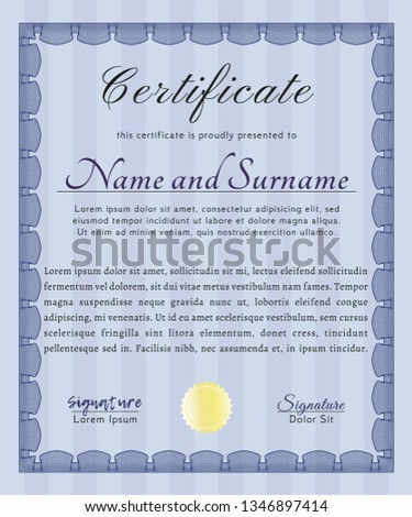 Blue Certificate template. Money design. Customizable, Easy to edit and change colors. With linear background. 