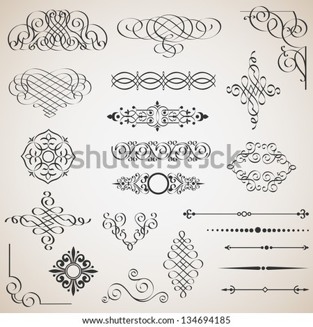 Set of calligraphic design elements. Raster version