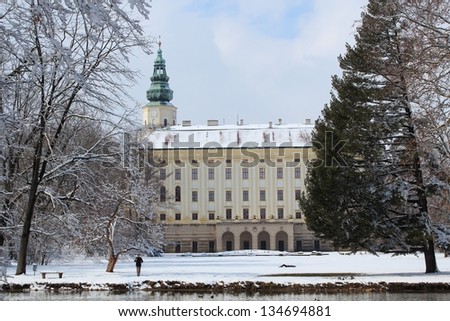Archiepiscopal castle in Kromeriz - view from the garden,winter photo, UNESCO Kromeriz, Czech republic