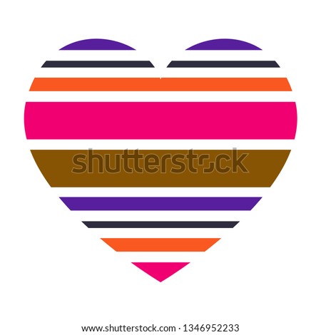 Vector heart with horizontal stripes pattern isolated on white background.