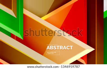 Tech futuristic geometric 3d shapes, minimal abstract background. Vector illustration