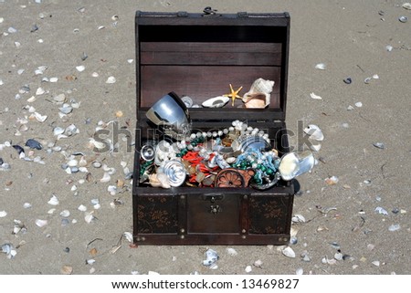 The lost chest with treasures on seacoast