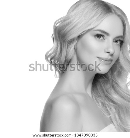 Monochrome beautiful hair healthy skin woman face cosmetic concept