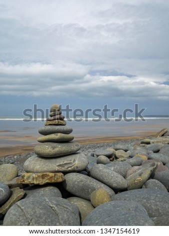 Holistic stone stack on the beach at Westward Ho! in Devon