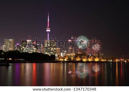 Canada day fireworks in Toronto, seen from Harbourfront, Canada