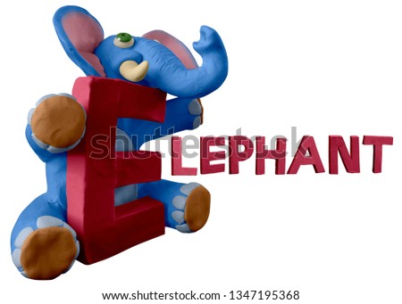 Animals alphabet ABC handmade with plasticine. “E” letter with elephant. Isolated on white background – Image