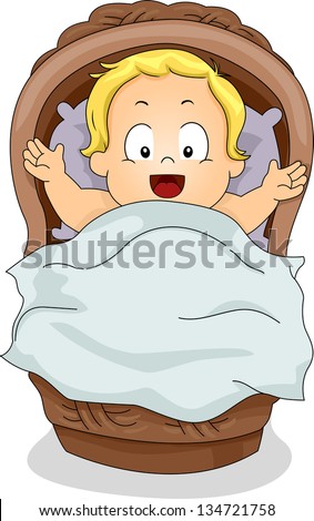 Illustration of a Toddler Boy lying inside a Basket