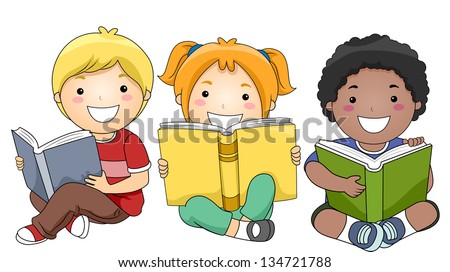 Illustration of Happy Children Sitting while Reading Books