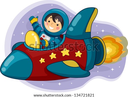 Illustration of an Astronaut Boy Riding a Space Ship