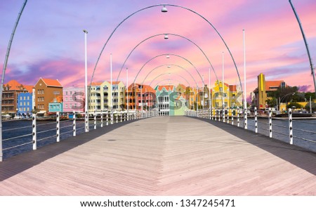 Floating pantoon bridge in Willemstad, Curacao Royalty-Free Stock Photo #1347245471