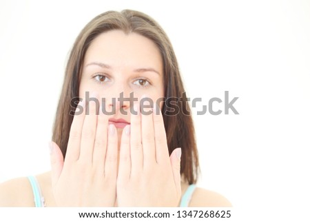 Portrait of a beautiful European woman on a white background.-Image