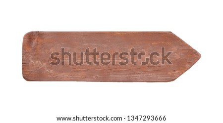 Wooden blank directional sign board, arrow shape, isolated on white background, copy space