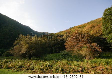 Beautiful landscape in the mountains with the sun at dawn. Mountains at the sunset time. Azerbaijan Caucasus Mountains