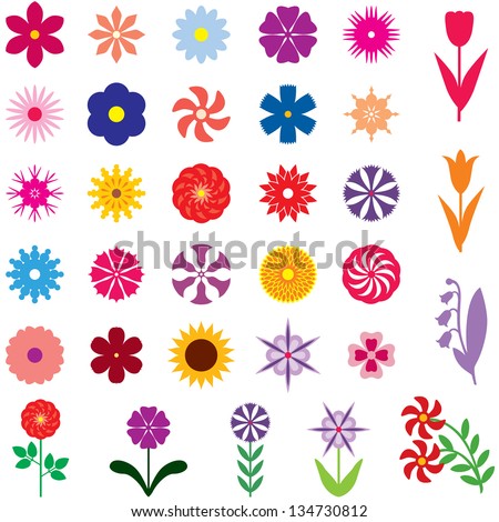 Set of 33 images of different multicolor flowers Royalty-Free Stock Photo #134730812
