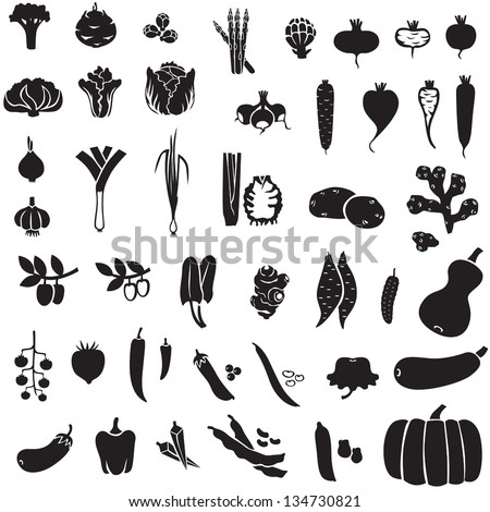 Set of silhouette images of different vegetables Royalty-Free Stock Photo #134730821
