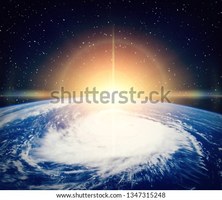 Gorgeous space panorama with the sunrise over the Earth. The elements of this image furnished by NASA.
