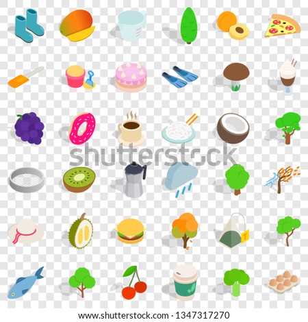 Vegetarian cafe icons set. Isometric style of 36 vegetarian cafe vector icons for web for any design