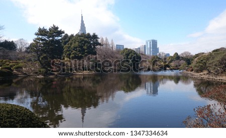Reflection picture in Shinjuku Gardens, Japan. 