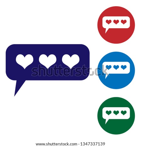 Blue Like and heart icon isolated on white background. Counter Notification Icon. Follower Insta. Set color icon in circle buttons. Vector Illustration