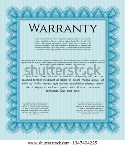 Light blue Warranty. Complex background. Customizable, Easy to edit and change colors. Retro design. 