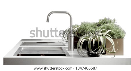 Steel sink with plants