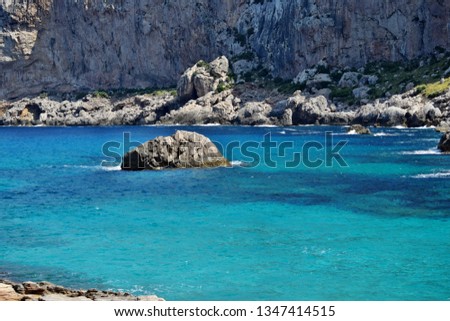 Beautiful sea bay with turquoise water, beach and mountains, Cala Figuera on Cap Formentor, Mallorca, Spain