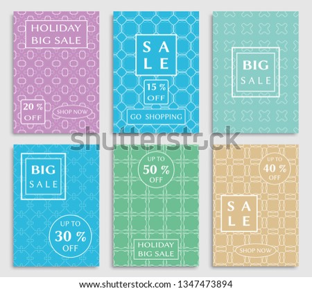 Sale banners, flyers with abstract geometric texture. Modern and vintage social media placard set for mobile website, posters, email and newsletter designs, ads, online shopping, promotional material