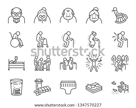 Old man line icon set. Included icons as older people, aging, healthy, senior, life and more. Royalty-Free Stock Photo #1347570227