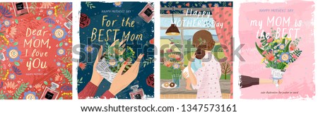 Happy mother's day! Vector illustrations for a cute cover, poster, banner or card for the holiday moms Royalty-Free Stock Photo #1347573161