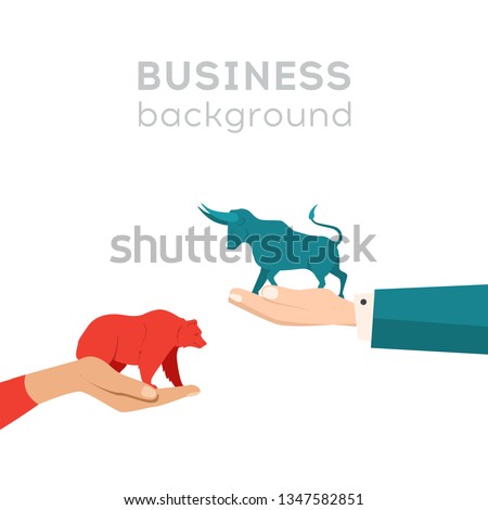 Bullish And Bearish Markets. Silhouette of a bull and a bear in front of trending. Financial market trends. Concept of bull stock market. Positive trend on stock exchange. Vector illustration. Royalty-Free Stock Photo #1347582851
