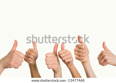 Line of group of human fists giving thumb up