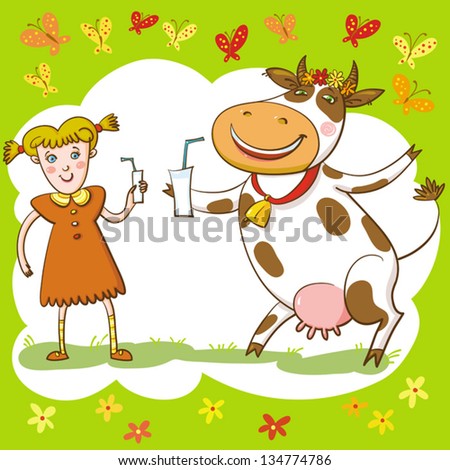 Happy Cow And Girl.