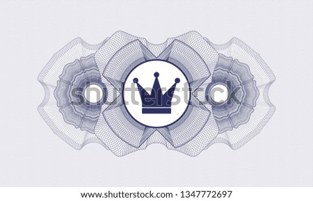 Blue money style emblem or rosette with crown icon inside