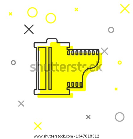 Grey Camera vintage film roll cartridge line icon isolated on white background. Film reel icon. 35mm film canister. Filmstrip photographer equipment. Vector Illustration