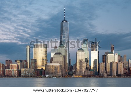 Manhattan in twilight from Jersey City