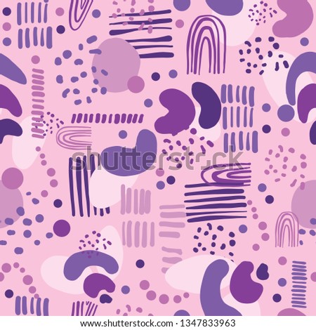 Abstract cut out shapes. Seamless vector pattern background. Hand drawn matisse style collage graphic illustration. Trendy home decor, modern fashion prints. Kids wallpaper. Fresh Spring pink purple.