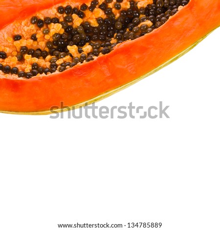cut papaya fruit close up isolated on white background